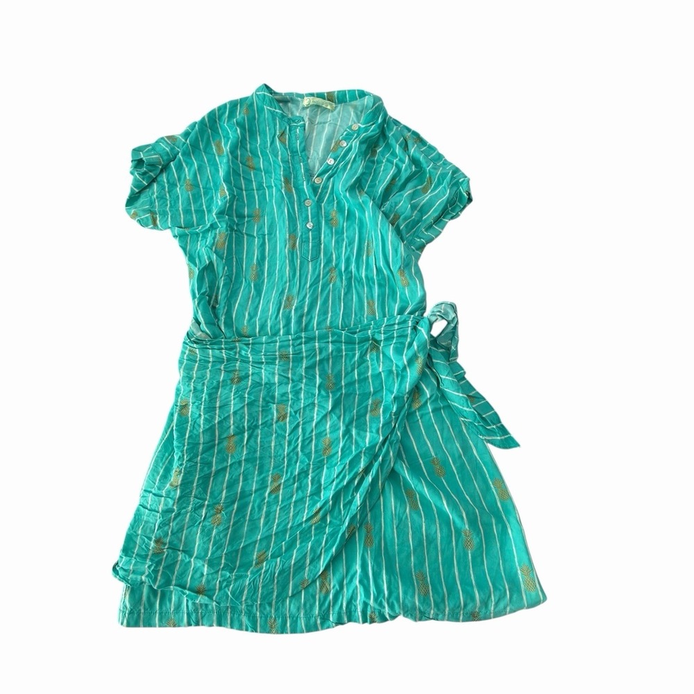 Angels By The Sea Pineapple Print Two Piece Set Turquoise Wrap Skirt Tunic Large